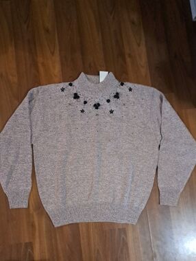 Women's Blush Pink Turtleneck Sweater with Embellished Neckline